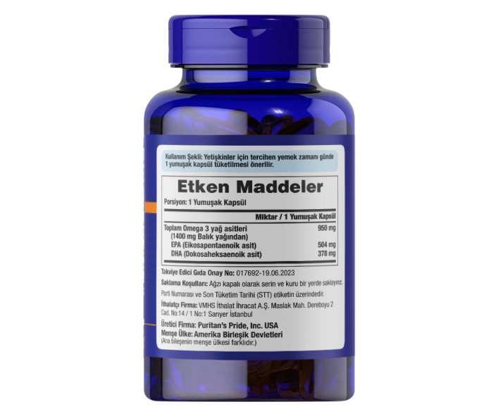 Puritan's Pride Omega 3 1400 Mg 60 Kapsül