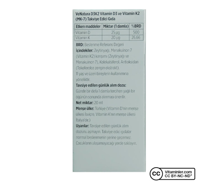 Venatura Vitamin D3 K2 (Menakuinon 7) Damla 20 mL